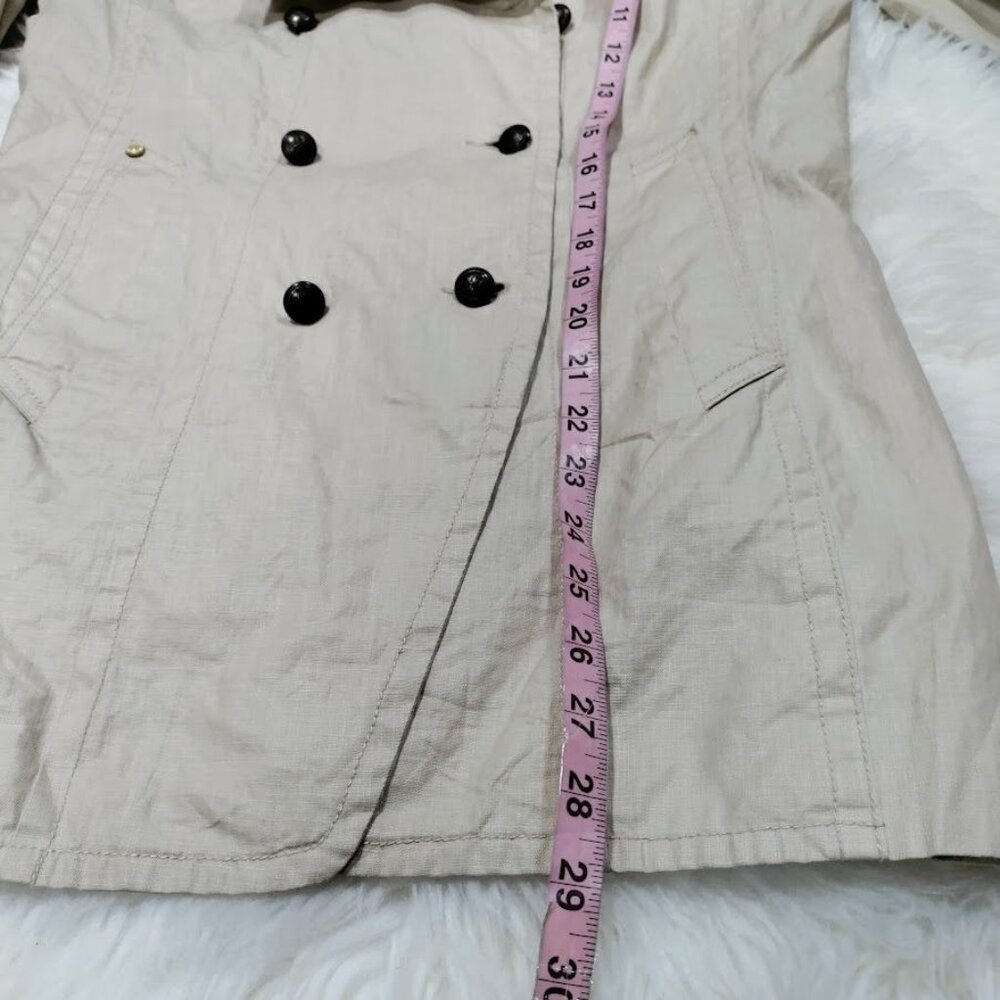 IKKS Women's Beige Laminated Linen Double-Breasted Trench Coat Size Medium - Picture 16 of 16